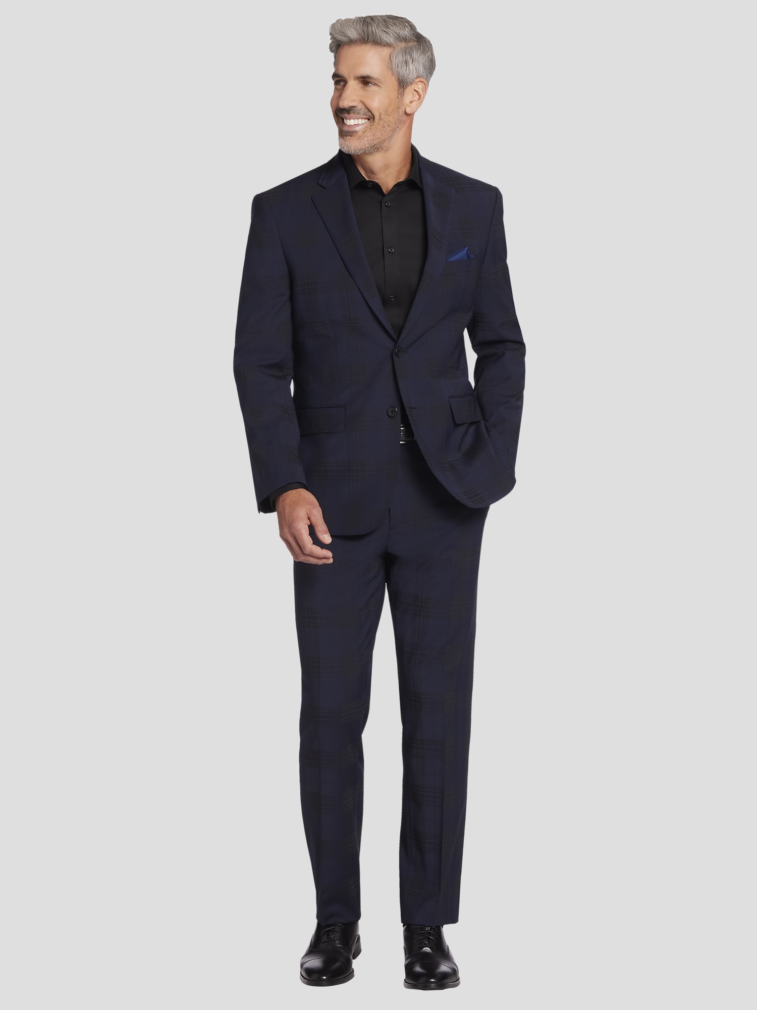 Awearness Kenneth Cole Men's Modern Fit Wool Blend Suit (Blue Plaid)