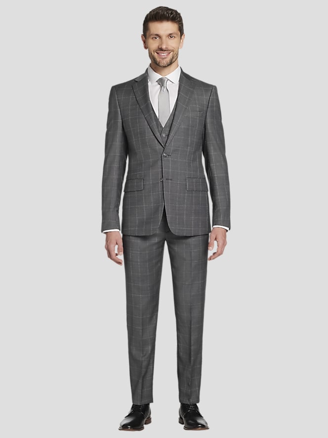 Calvin Klein Slim Fit Wool Blend Windowpane 3-Piece Suit