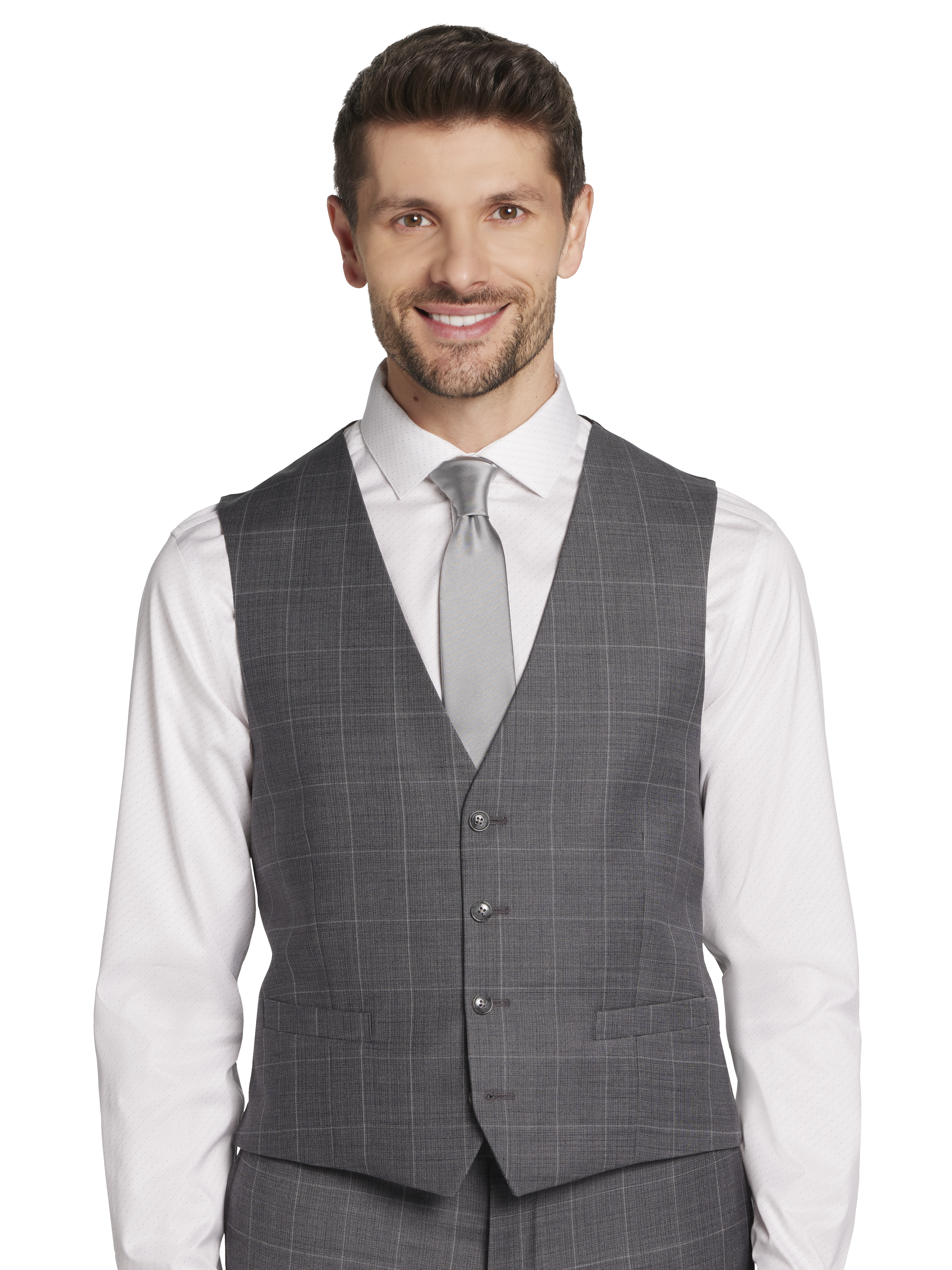 Slim Fit Wool Blend Windowpane 3-Piece Suit