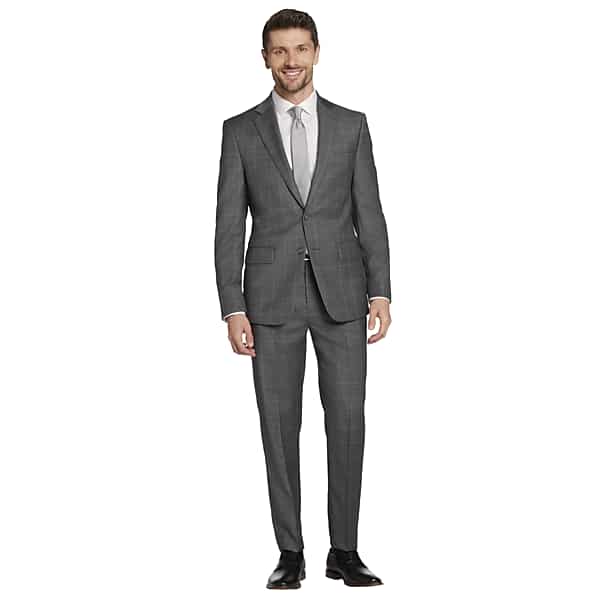 Calvin Klein Slim Fit Wool Blend Windowpane 3-Piece Men's Suit Med Gray Windowpane - Size: 32W x 32L,33W x 30L,33W x 32L,34W x 30L,34W x 32L,34W x