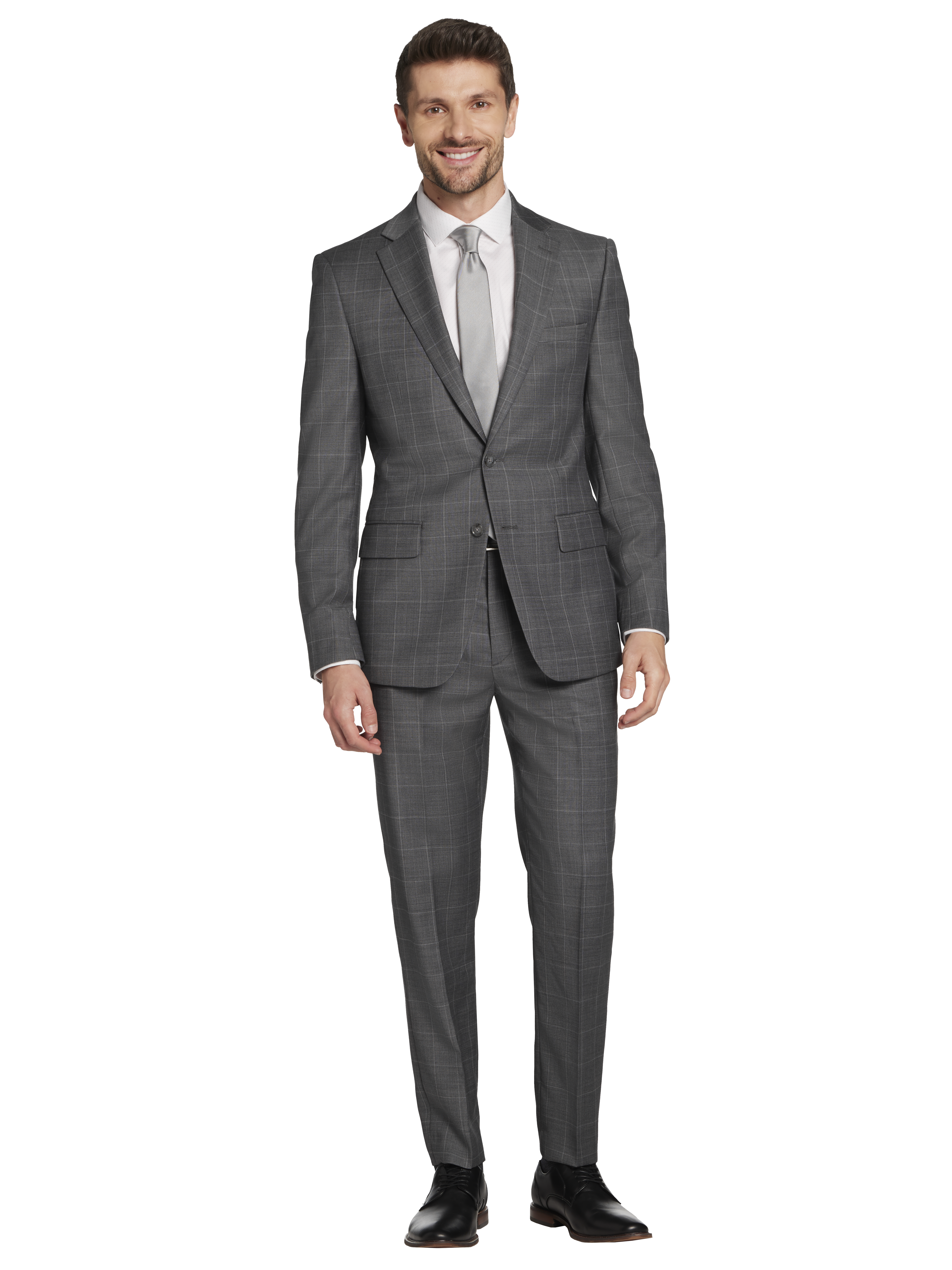 Slim Fit Wool Blend Windowpane 3-Piece Suit