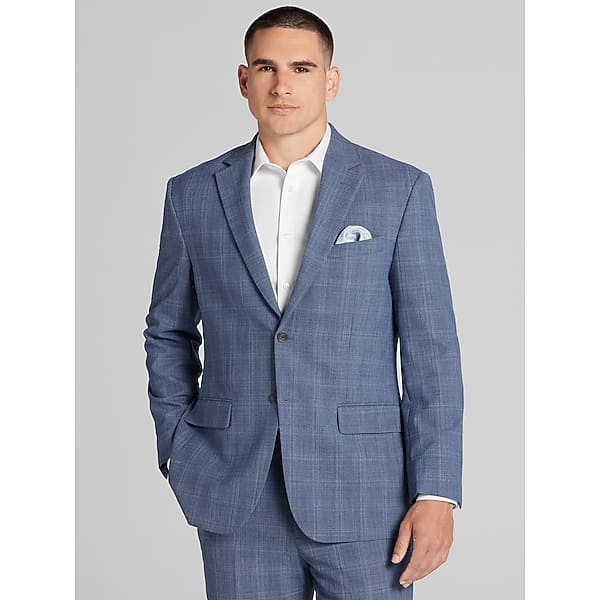 Pronto Uomo Platinum Big & Tall Men's Slim Fit Plaid Wool Blend Suit Jacket Blue Plaid - Size: 58 Long - Only Available at Men's Wearhouse