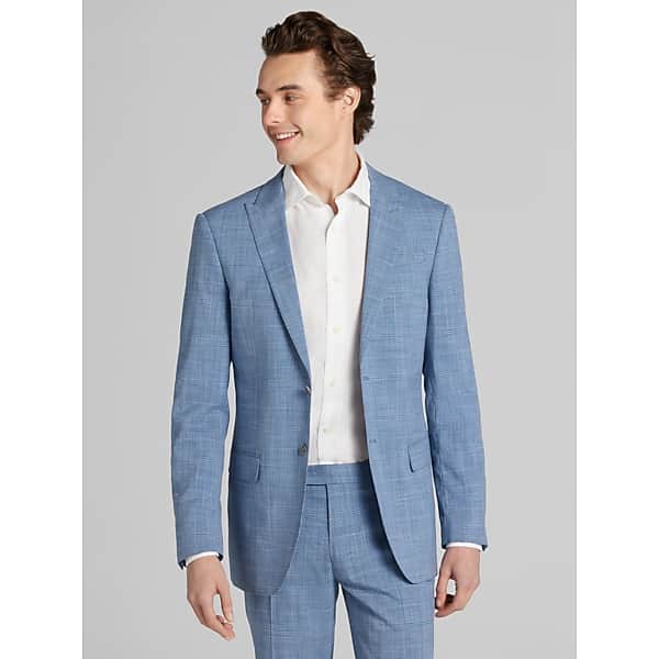 Egara Skinny Fit Windowpane Men's Suit Jacket Light Blue Windowpane - Size: 44 Regular