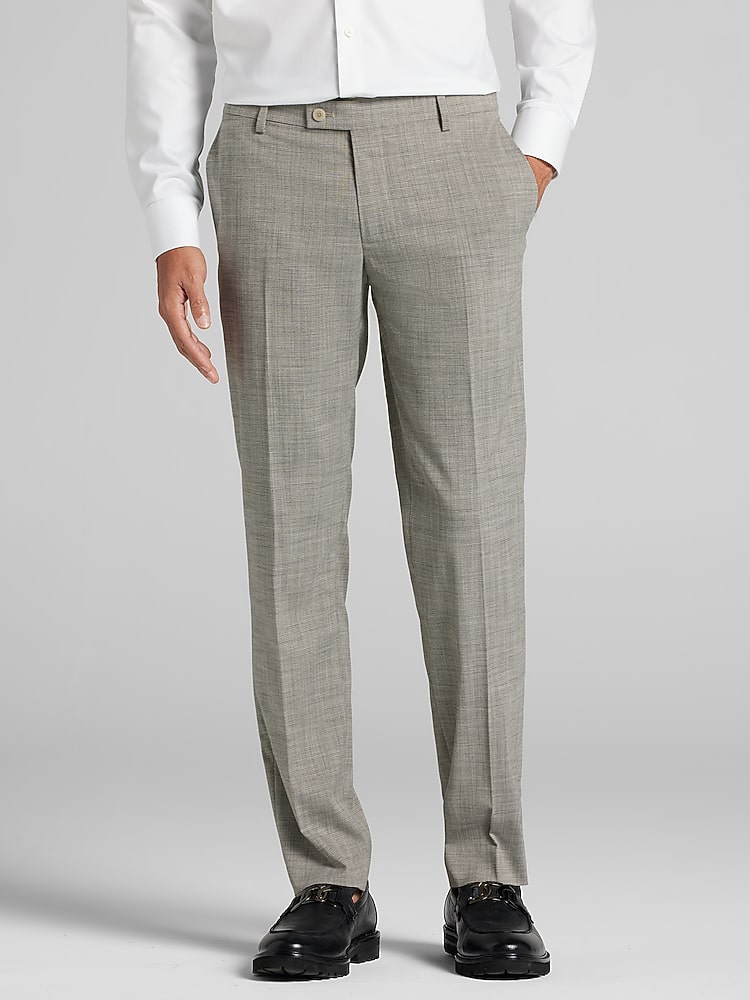 Egara Skinny Fit Mens Dress Pants in Tan  Flat Front Stretch Trousers, Size 33W x 34L