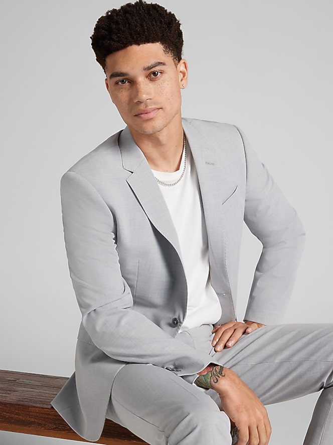 Egara Skinny Fit Notch Lapel Suit Jacket, Light Grey - Image 7 of 7