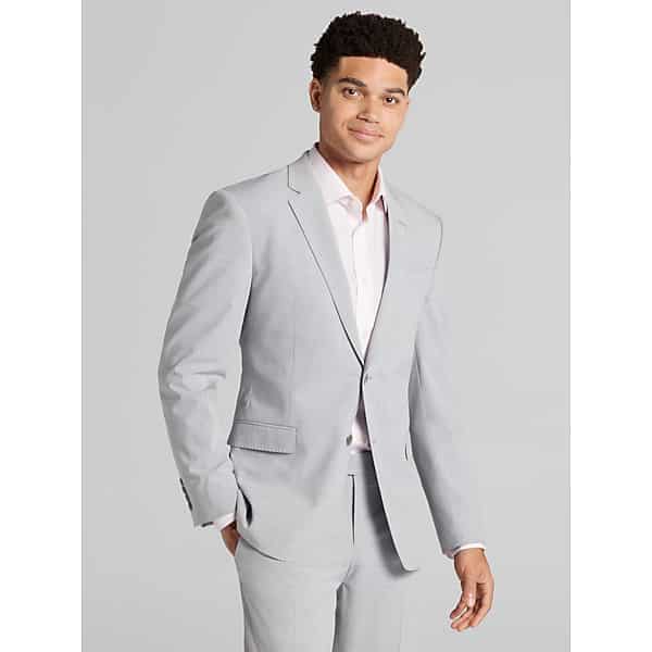 Egara Skinny Fit Notch Lapel Men's Suit Jacket Light Grey - Size: 37 Short