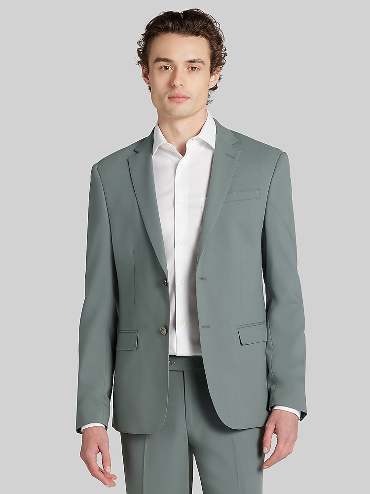 Egara Big & Tall Skinny Fit Notch Lapel Men's Suit Jacket , Sage / Green - Size: 48 Long