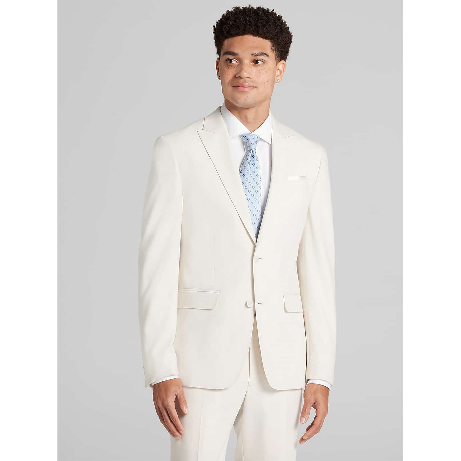 Egara Skinny Fit Peak Lapel Men’s Suit Jacket in Stone Tan – Two-Button Modern Dress Jacket, Size 39 Long