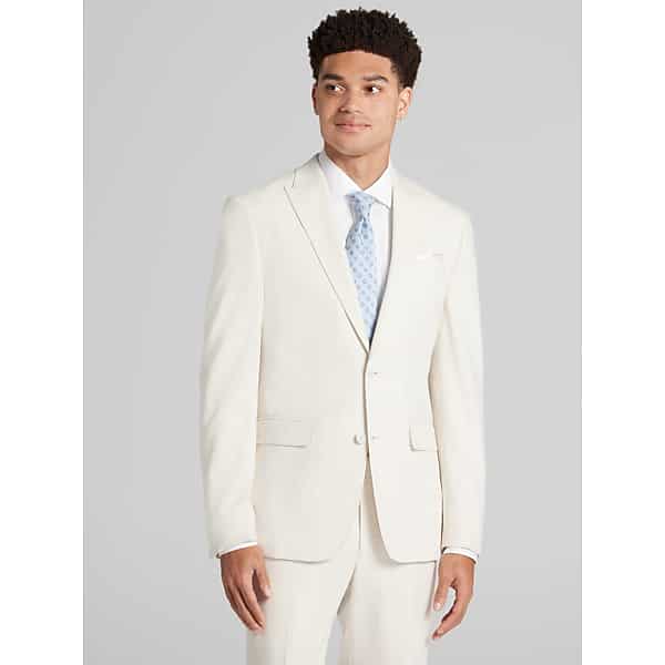 Egara Skinny Fit Peak Lapel Men's Suit Jacket Stone - Size: 42 Short