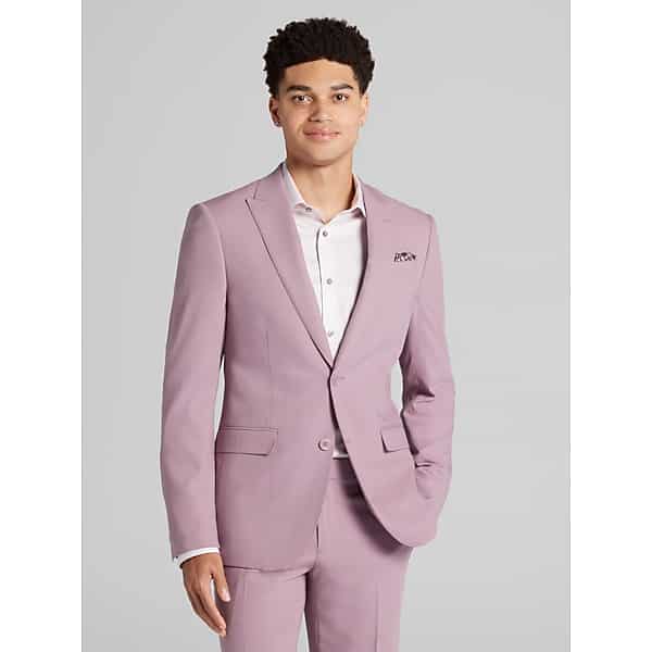 Egara Skinny Fit Peak Lapel Men's Suit Jacket Dusty Rose - Size: 37 Short
