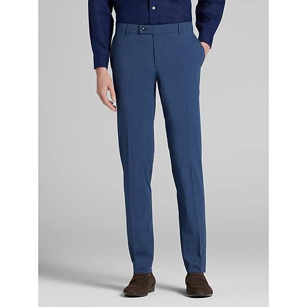 Egara Skinny Fit Check Men's Suit Pants Indigo Blue Check - Size: 40W x 30L