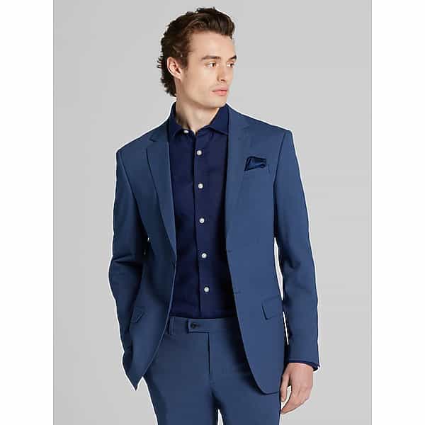 Egara Skinny Fit Check Men's Suit Jacket Indigo Blue Check - Size: 38 Long