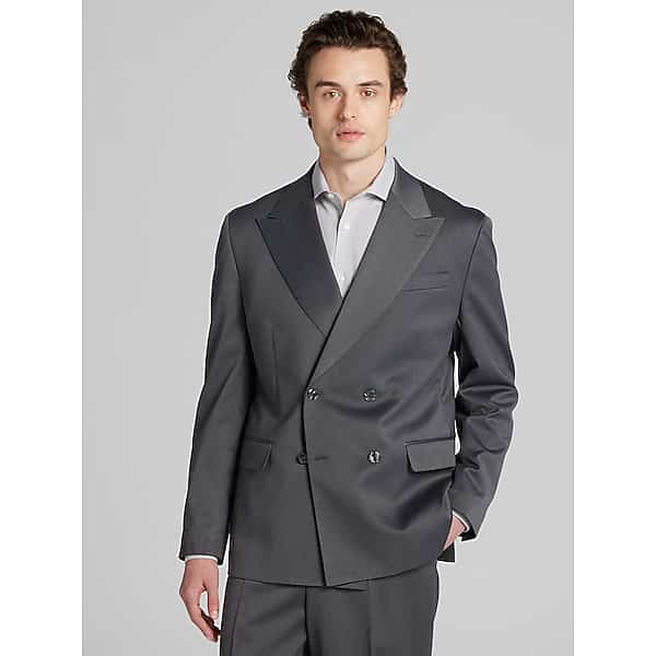 Egara Relaxed Fit Double Breasted Men's Suit Jacket Dark Grey - Size: 44 Regular