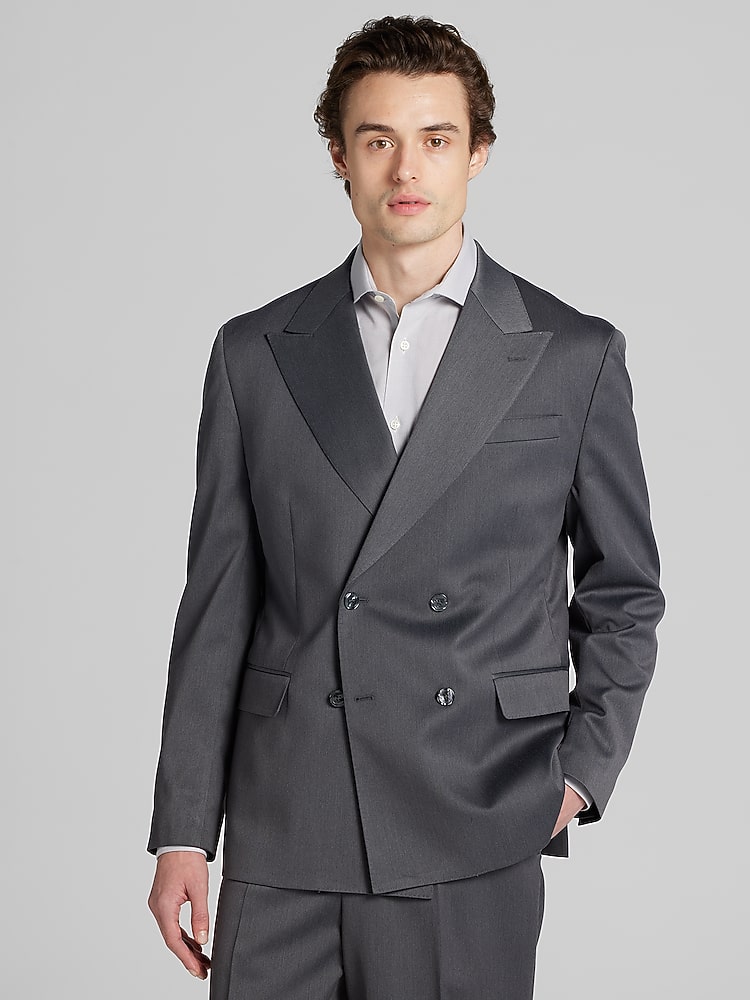 Egara Relaxed Fit Double Breasted Mens Suit Jacket in Dark Grey  Four Button Peak Lapel Suit Separate, Size 39 Short