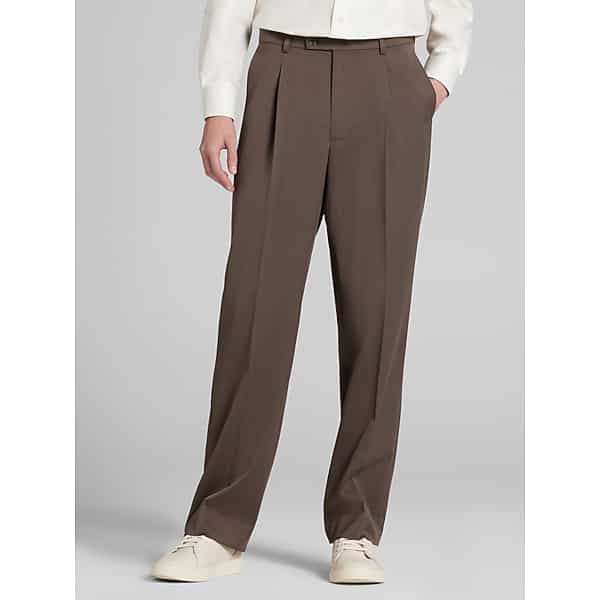 Egara Relaxed Single Pleat Men's Suit Pants Light Brown - Size: 29W x 32L