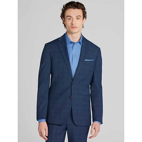 Awearness Kenneth Cole Big & Tall Slim Fit Plaid Men's Suit Jacket Blue Plaid -
