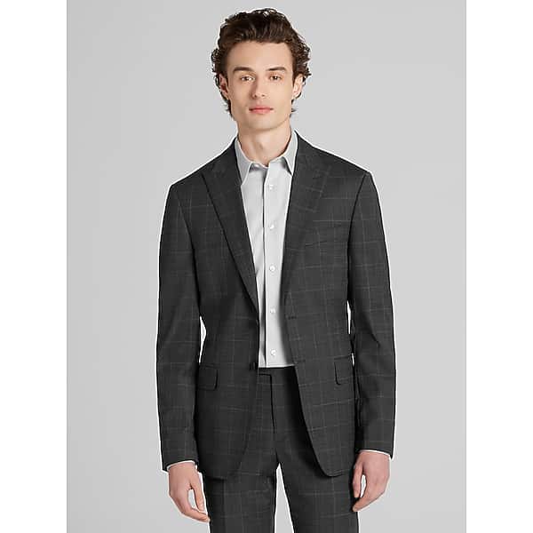 Awearness Kenneth Cole Slim Fit Windowpane Men's Suit Jacket Graphite Windowpane - Size: 38 Short