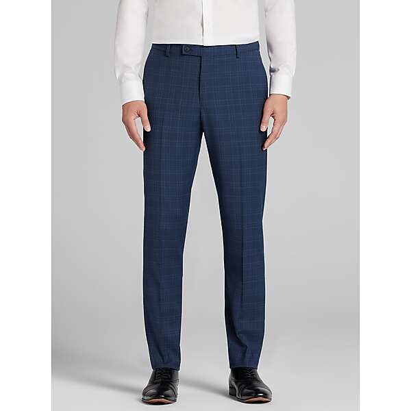 Awearness Kenneth Cole CHILLFLEX Slim Fit Flat Front Plaid Men's Suit Pants Blue Plaid - Size: 34W x 32L