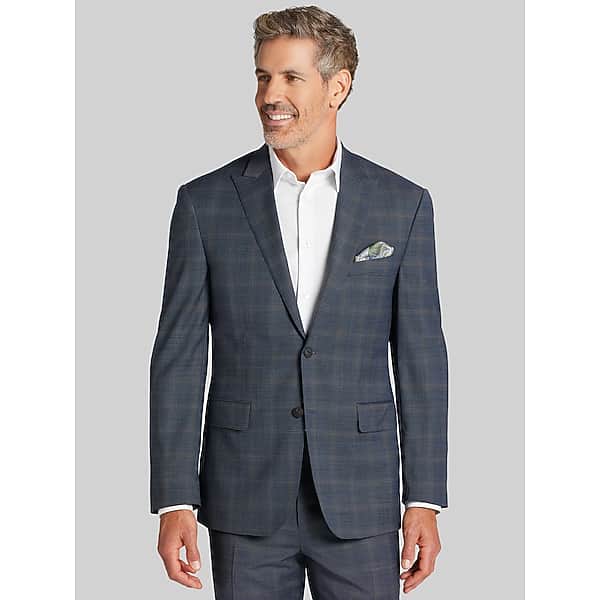 Awearness Kenneth Cole CHILLFLEX Modern Fit Plaid Men's Suit Jacket Indigo Plaid - Size: 38 Long