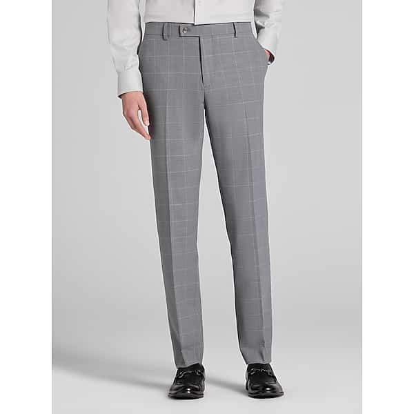 Awearness Kenneth Cole CHILLFLEX Slim Fit Windowpane Men's Suit Pants Light Grey Windowpane - Size: 38W x 34L