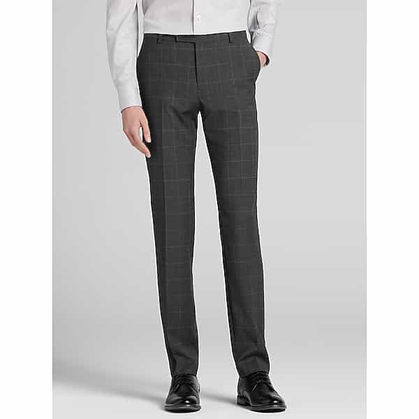 Awearness Kenneth Cole Slim Fit Windowpane Men's Suit Pants Graphite Windowpane - Size: 38W x 34L