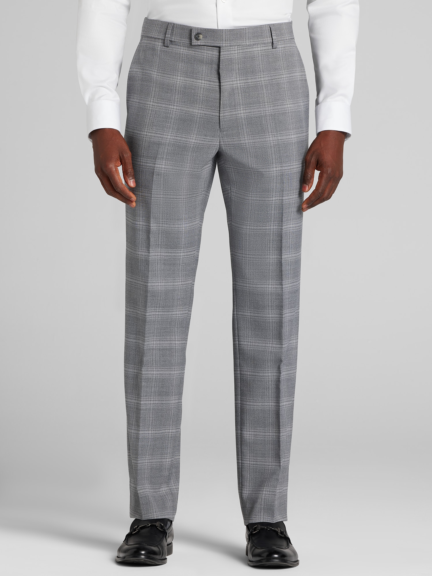 grey plaid dress pants men Athletic Fit Stretch Suit Pants