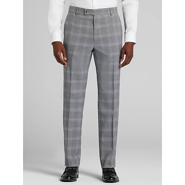 Awearness Kenneth Cole Modern Fit Plaid Men's Suit Pants Light Grey Plaid - Size: 36W x 32L