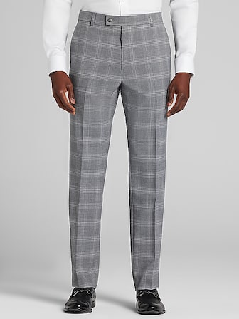 male high waisted pleated dress pants plaid gray Plaid Suit Pant | Winter-plaid main image 0