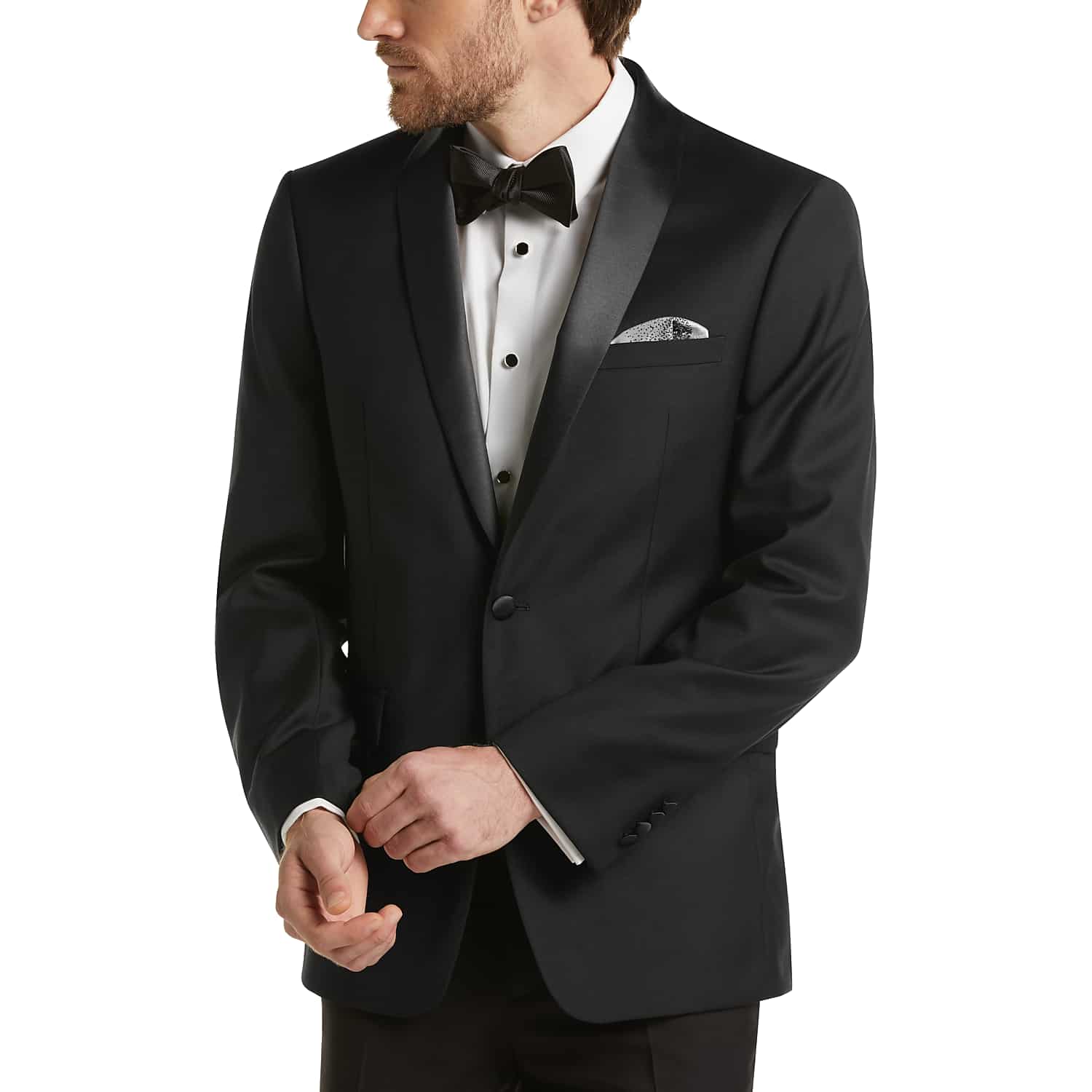 Calvin Klein Slim Fit 100% Wool Shawl Lapel Tuxedo in Formal Black – Men’s Black Tie Suit 46 Regular