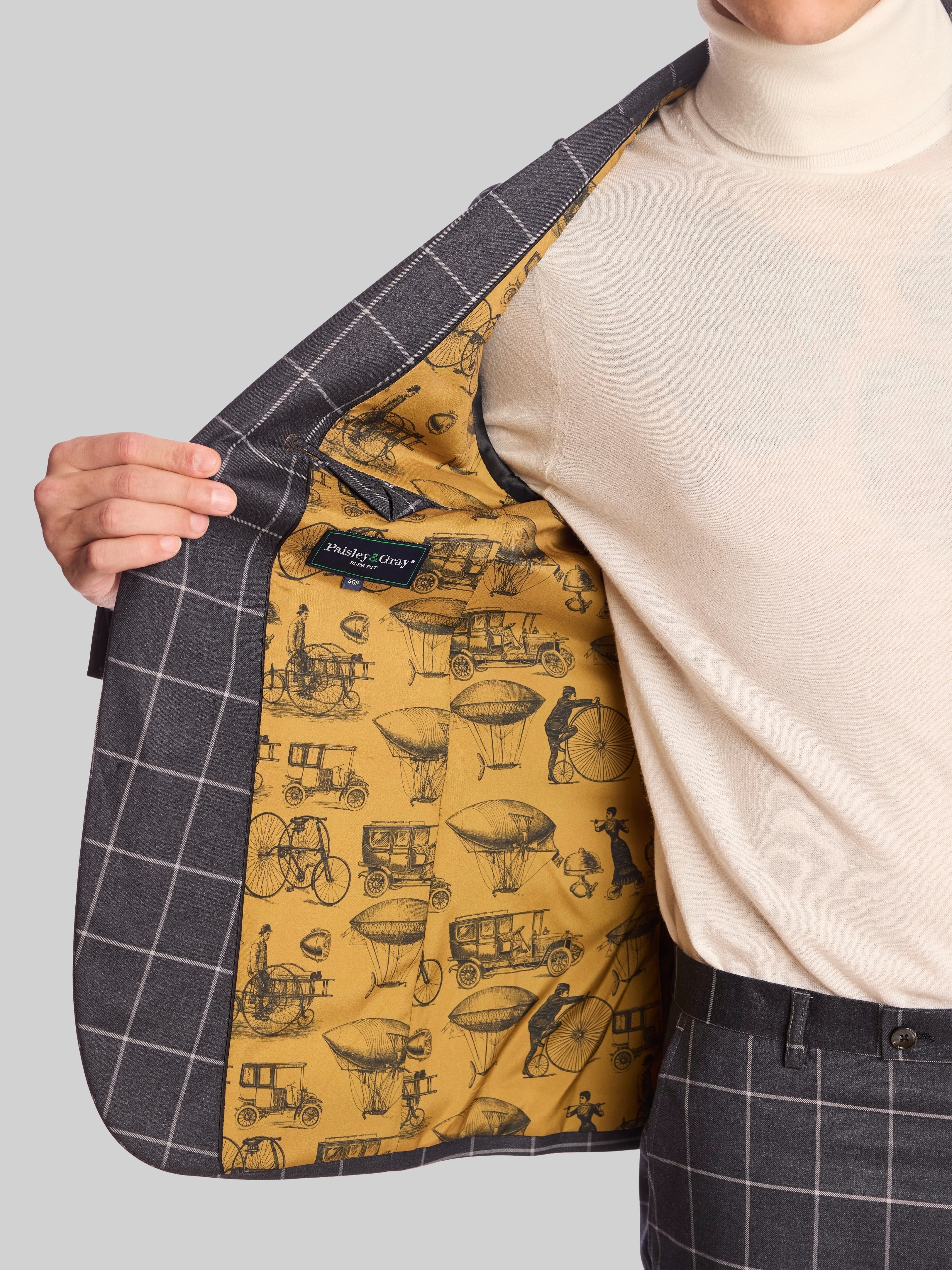 Slim Fit Windowpane Plaid Suit