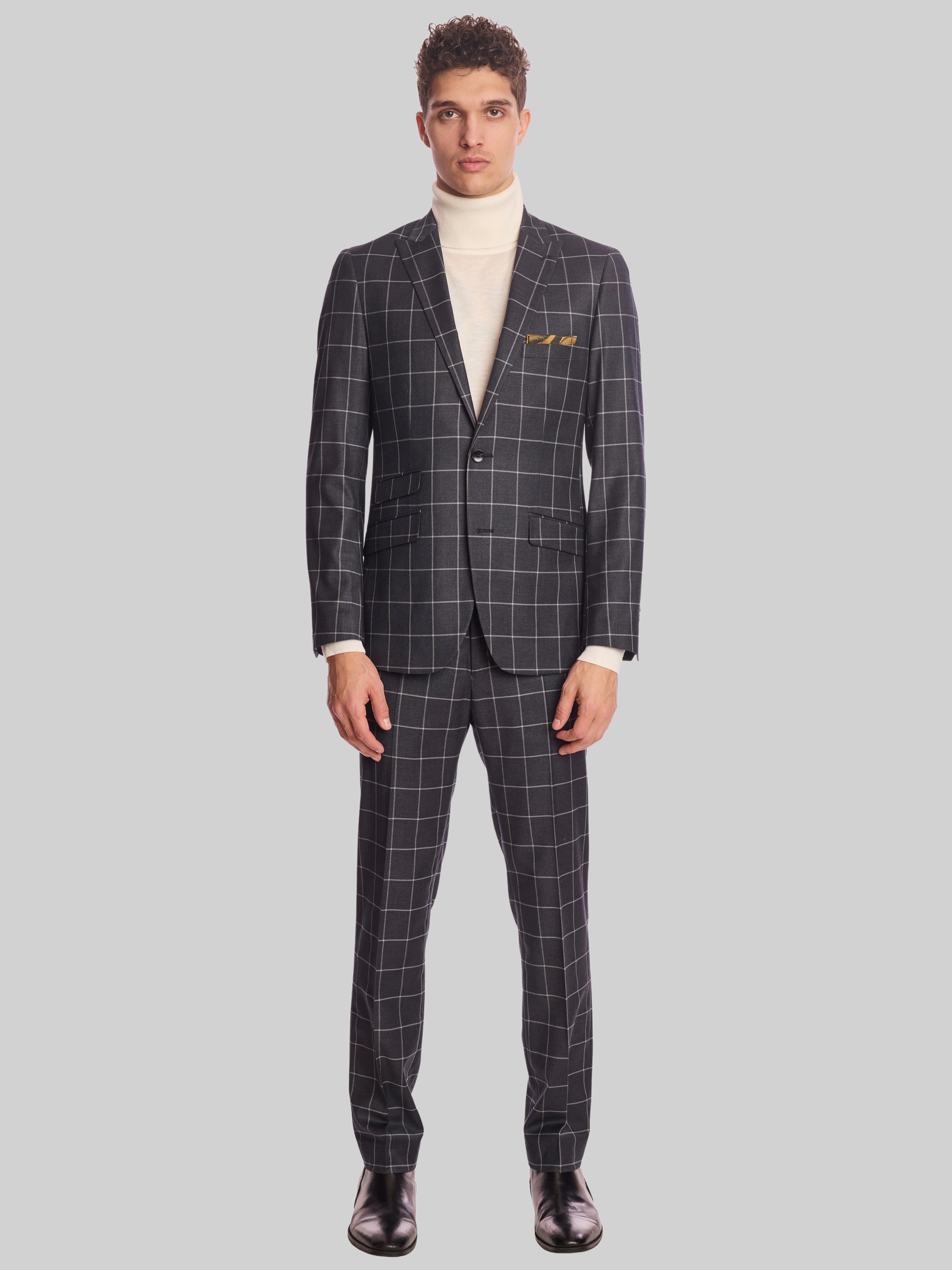 Slim Fit Windowpane Plaid Suit