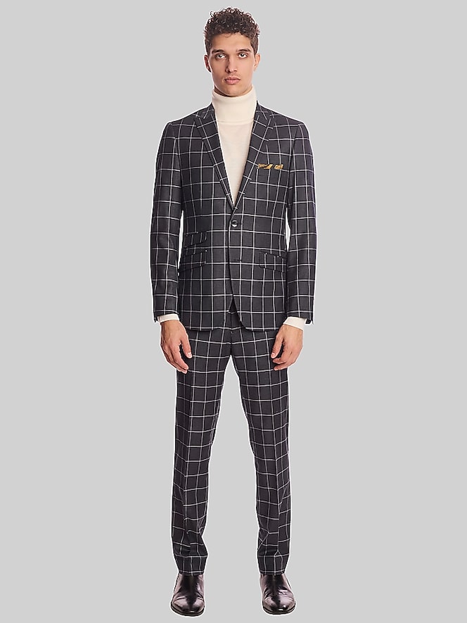 Paisley &Amp; Gray Slim Fit Windowpane Plaid Suit