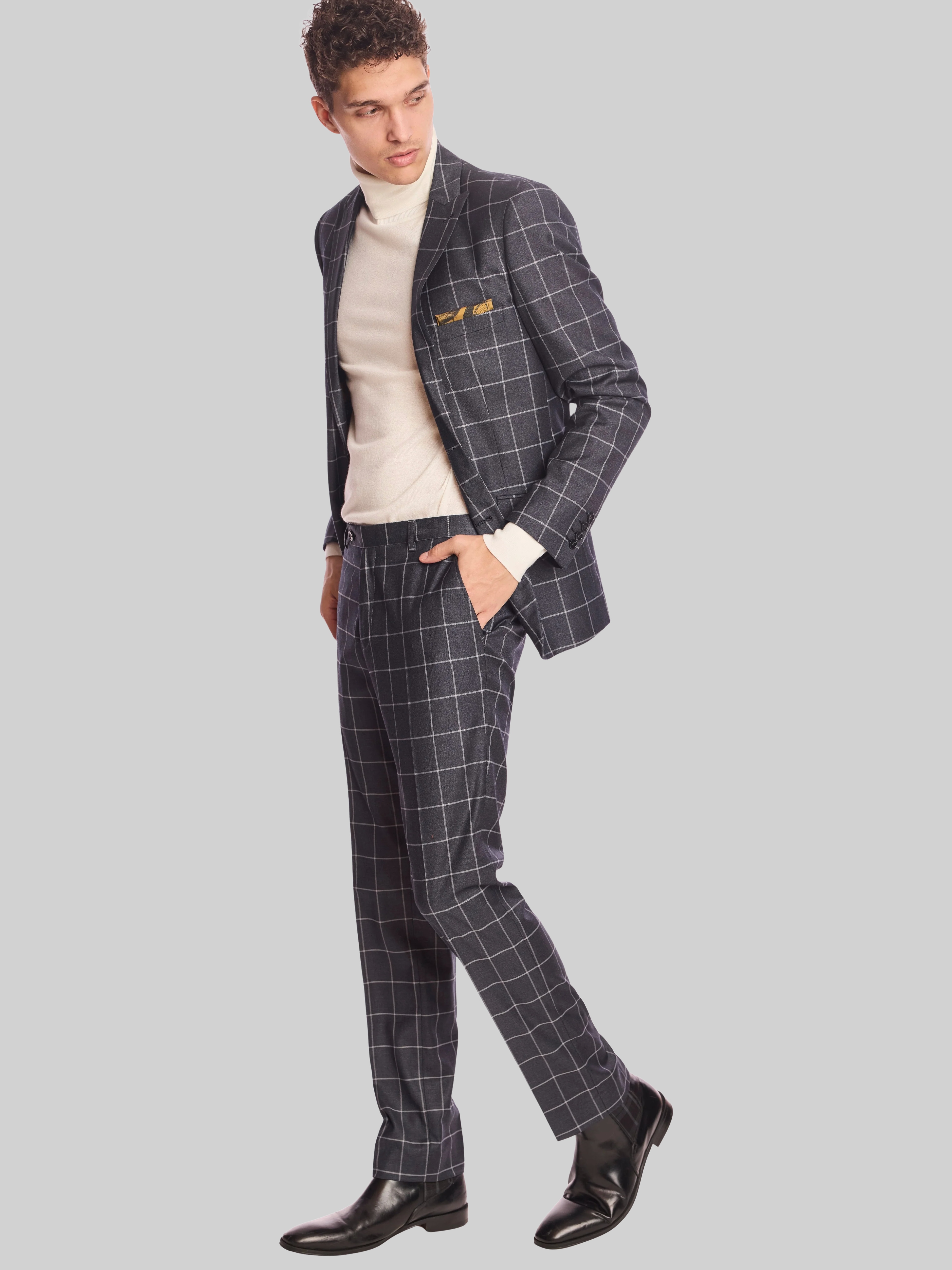 Slim Fit Windowpane Plaid Suit