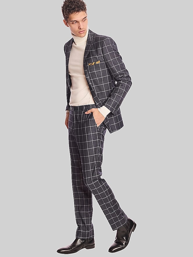 Paisley &Amp; Gray Slim Fit Windowpane Plaid Suit