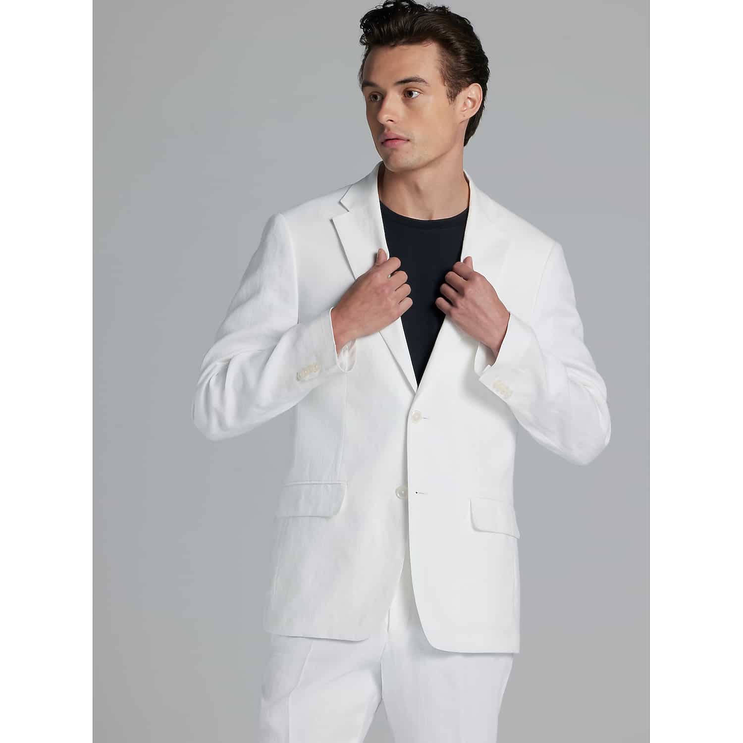 Tommy Hilfiger Modern Fit White Linen Suit in 46 Short – Lightweight Men’s 2-Piece Summer Suit for Weddings, Prom, Graduation and Labor Day
