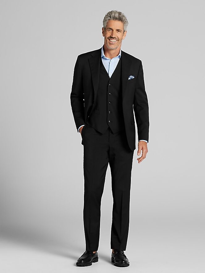 Joseph Abboud American Bespoke Modern Fit Wool Full Lined Suit Jacket, Black Solid - Image 5 of 7