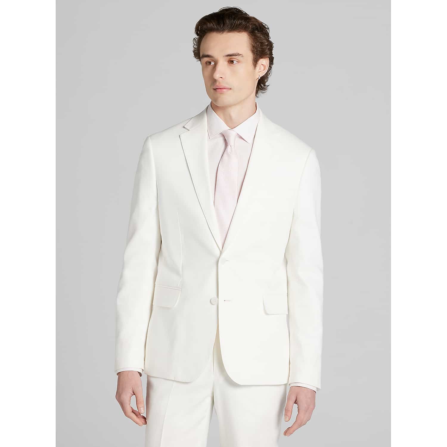 JOE Joseph Abboud Slim Fit Linen Cotton Men’s Suit Jacket in White – Single-Breasted Notch Lapel Blazer, Size 40 Regular