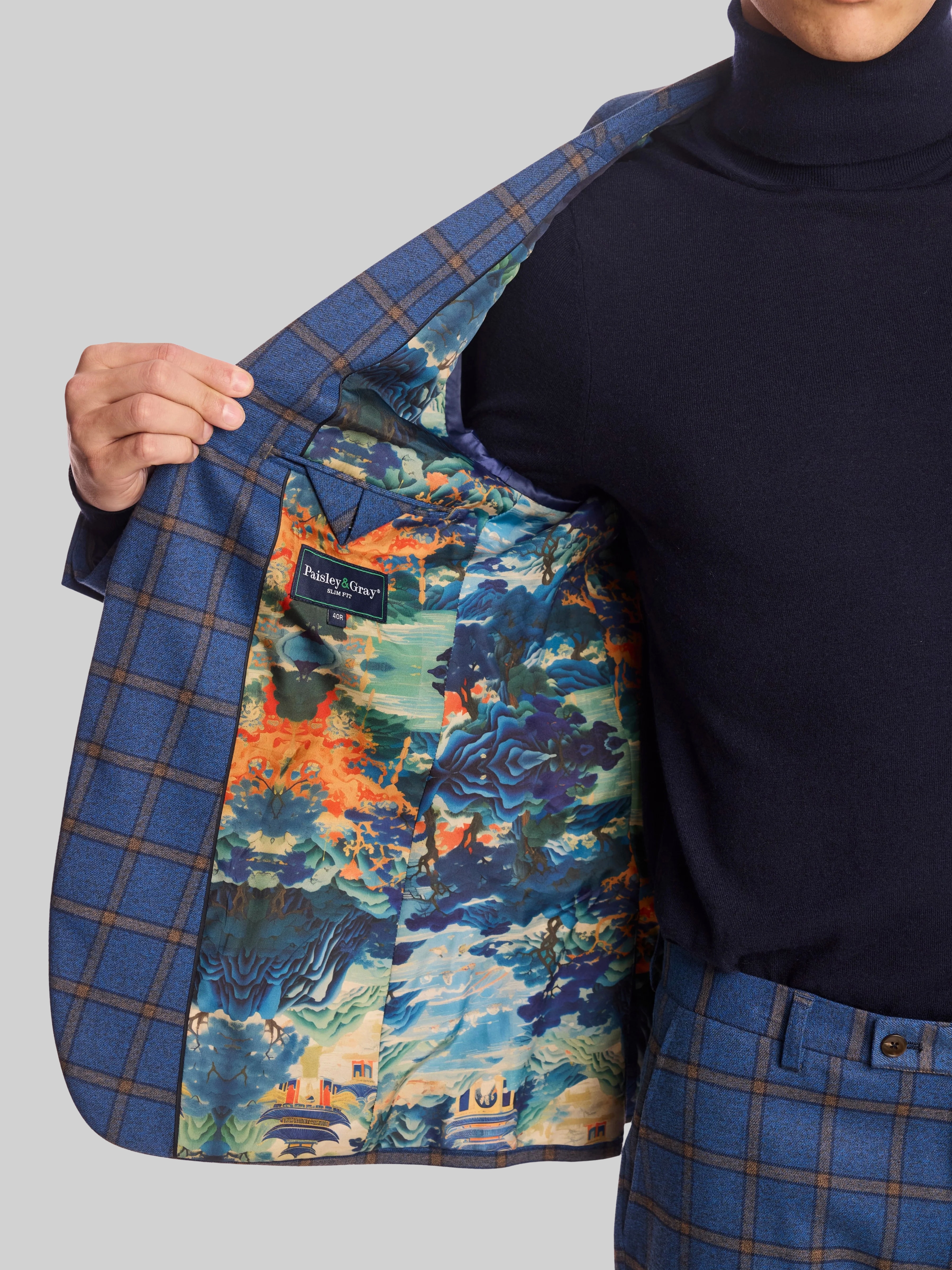 Slim Fit Windowpane Plaid Suit