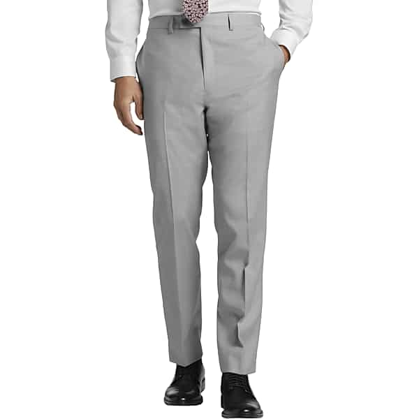 Calvin Klein Big & Tall X-Fit Slim Fit Men's Suit Pants Light Gray Solid - Size: 48W x 32L