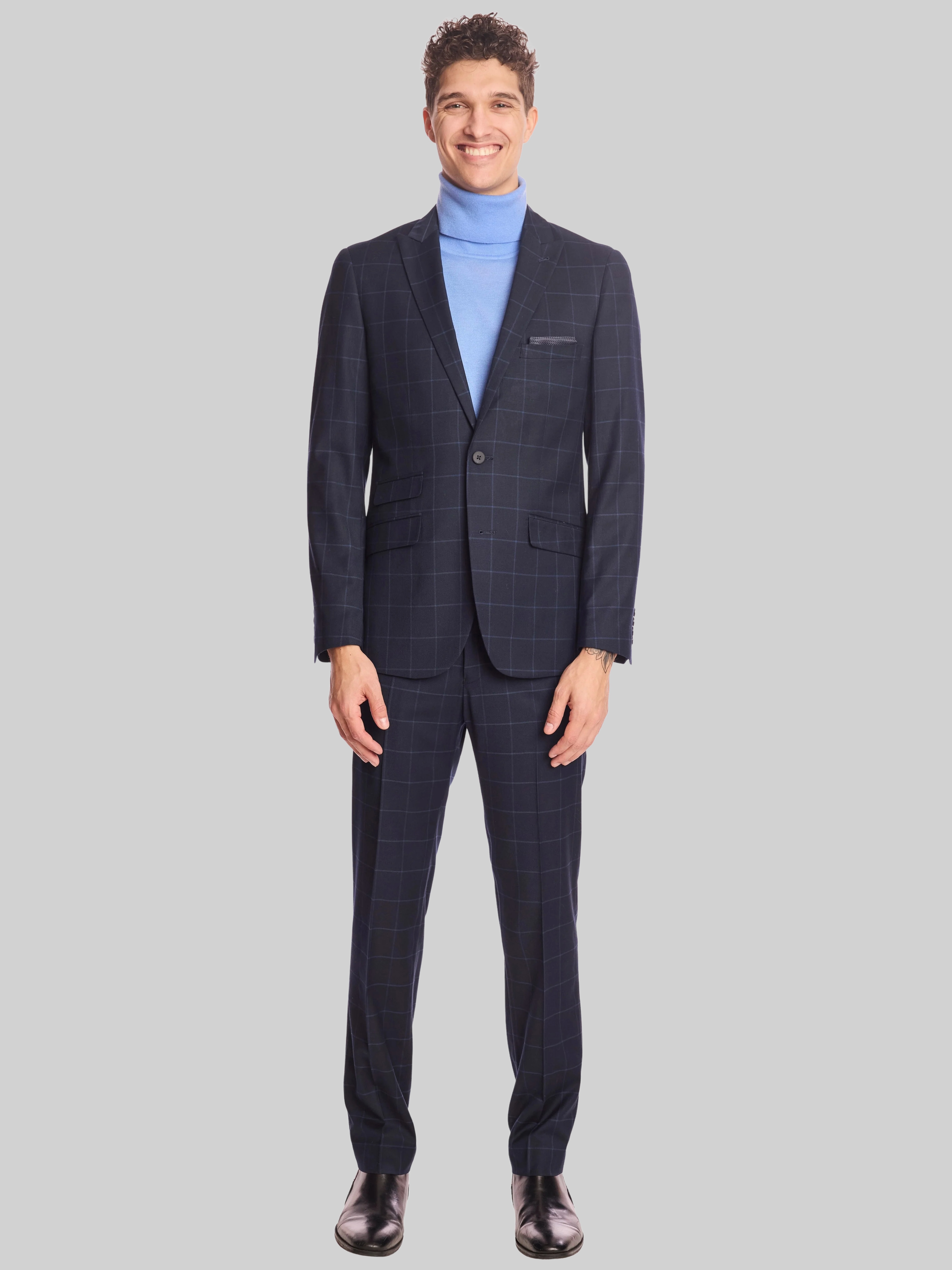 Slim Fit Windowpane Plaid Suit