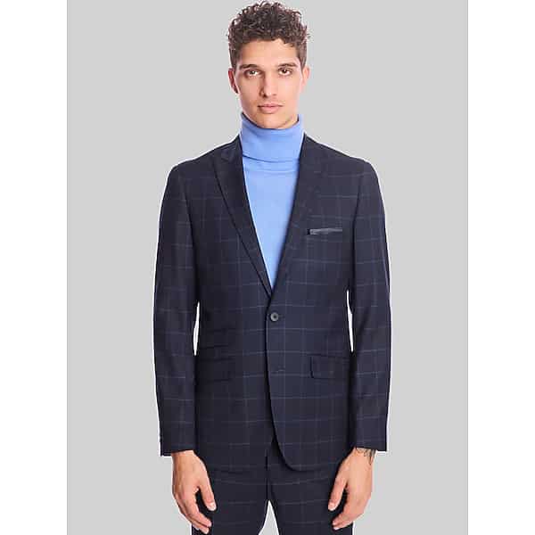 Paisley & Gray Big & Tall Men's Slim Fit Windowpane Plaid Suit Navy Windowpane - Size: 44W x 32L,48 Regular,50 Regular,52 Regular