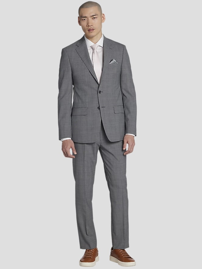 Calvin Klein Slim Fit Wool Blend Plaid Suit