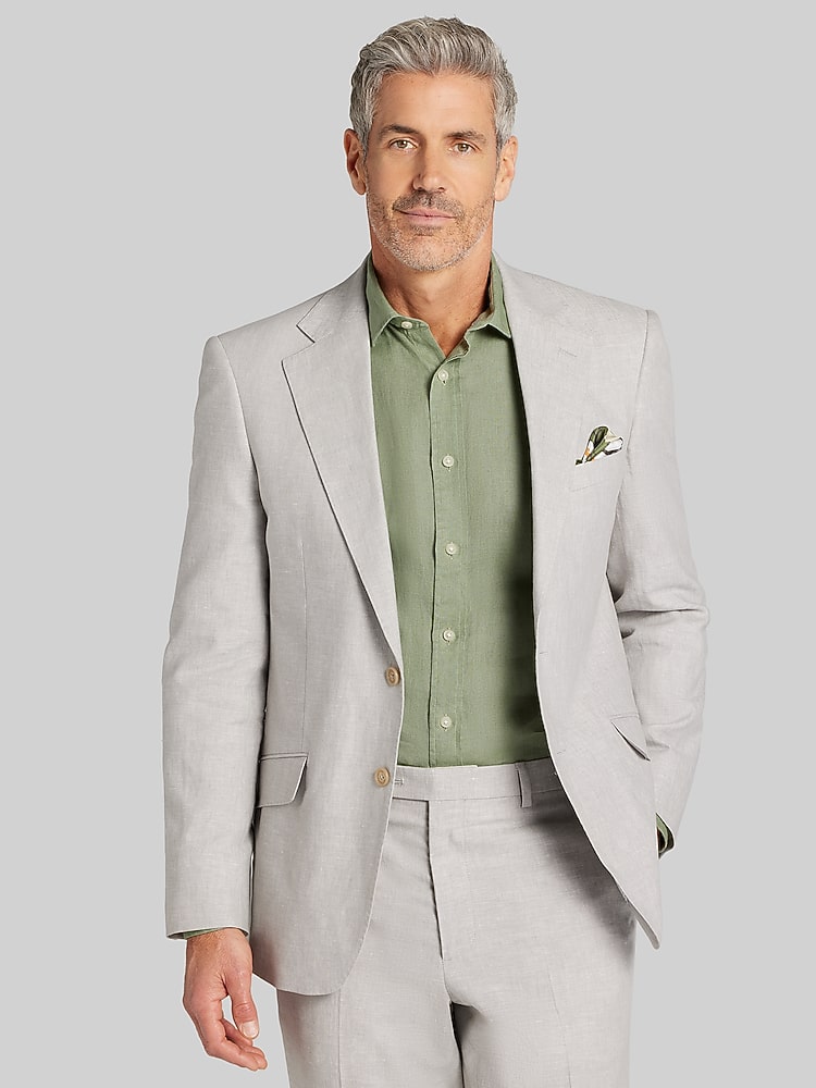 Joseph & Feiss Modern Fit Linen-Blend Suit in Grey  Mens Two-Piece Suit, Size 46 Regular