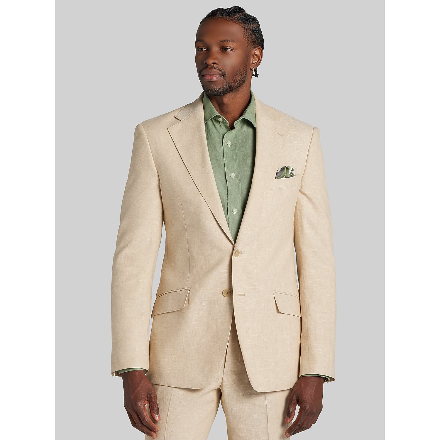 Joseph & Feiss Modern Fit Linen Blend Suit in Tan – Men’s 42 Long Lightweight Two-Button Notch Lapel Jacket and Matching Dress Pants