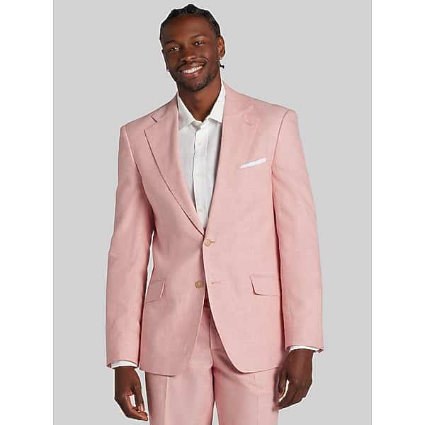 Joseph & Feiss Men's Modern Fit Linen Blend Suit Coral - Size: 40 Regular