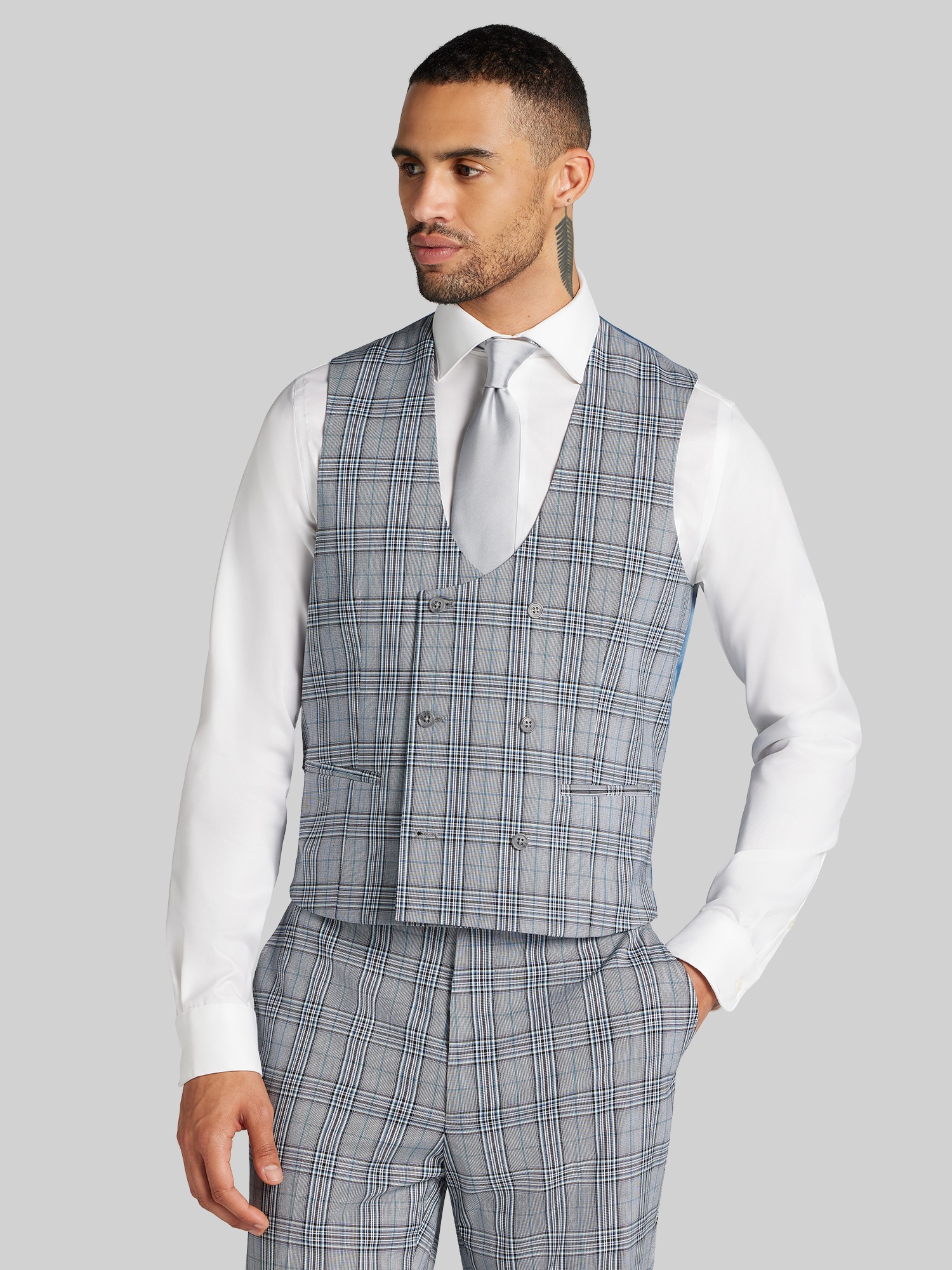 Joseph & Feiss Modern Fit Suit Vest, Black/White Plaid - Multi