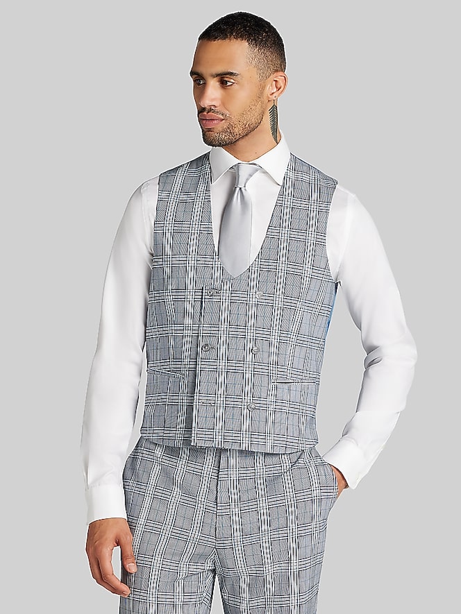 Joseph &Amp; Feiss Modern Fit Double-Breasted Plaid Scoop Vest