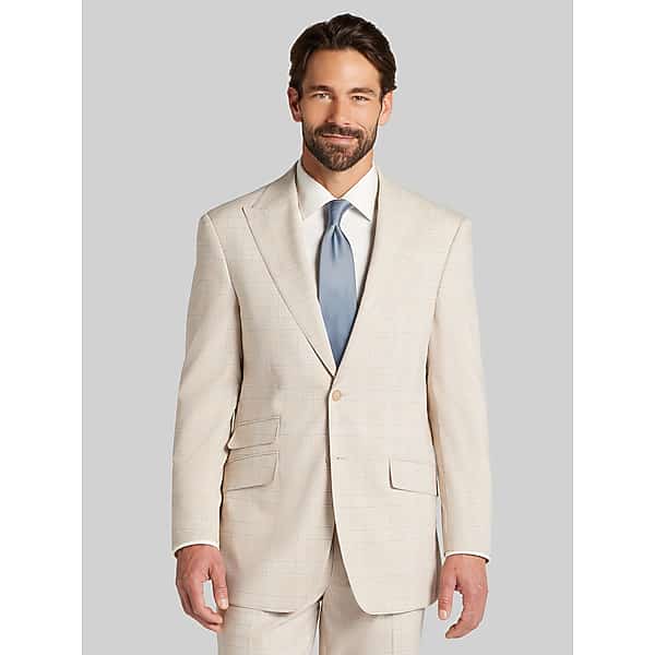 Joseph & Feiss Men's Modern Fit Plaid Suit Tan Plaid - Size: 40 Long