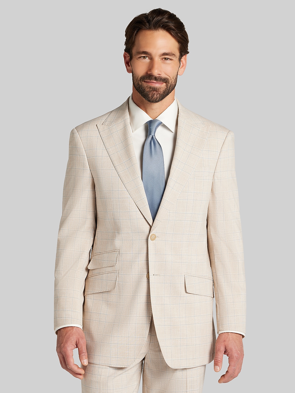Joseph & Feiss Modern Fit Plaid Suit, Tan Plaid | 2 Piece Suits