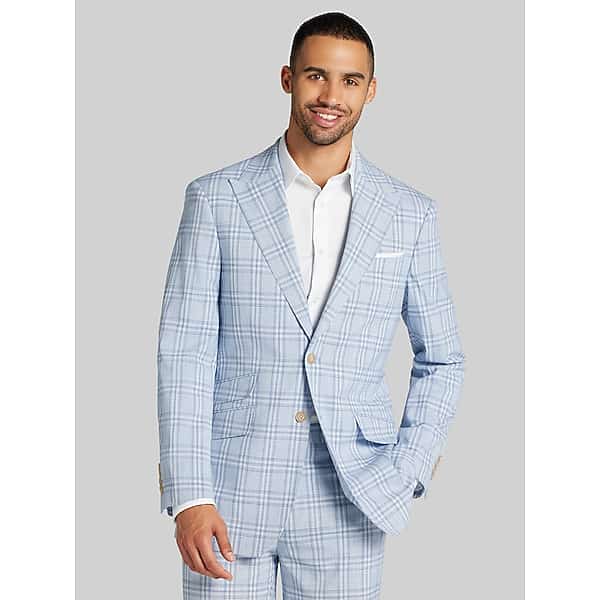 Joseph & Feiss Men's Modern Fit Plaid Suit Light Blue Plaid - Size: 44 Long